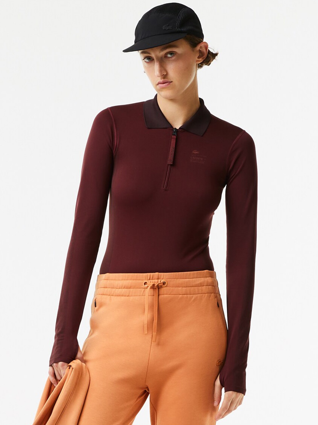 

Lacoste Women Solid Polo Collar Slim Fit T-shirt, Red