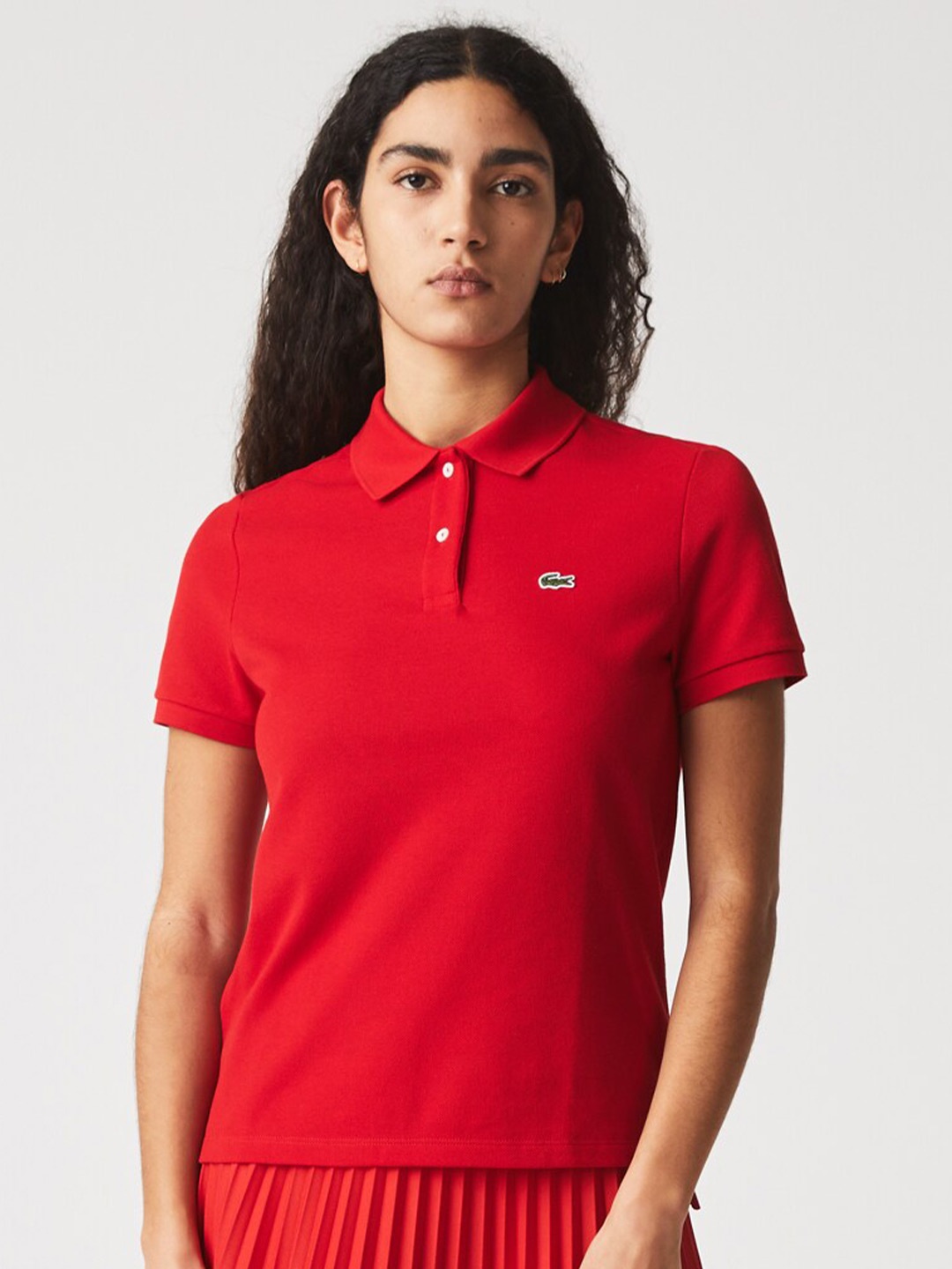 

Lacoste Women Cotton Solid Polo Collar T-shirt, Red