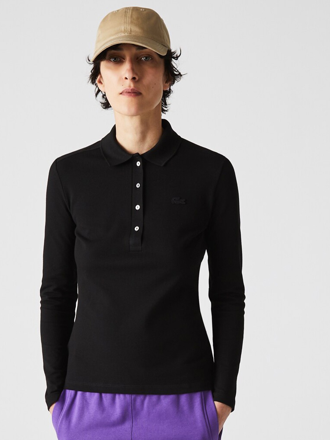 

Lacoste Women Cotton Solid Polo Collar Slim Fit T-shirt, Black