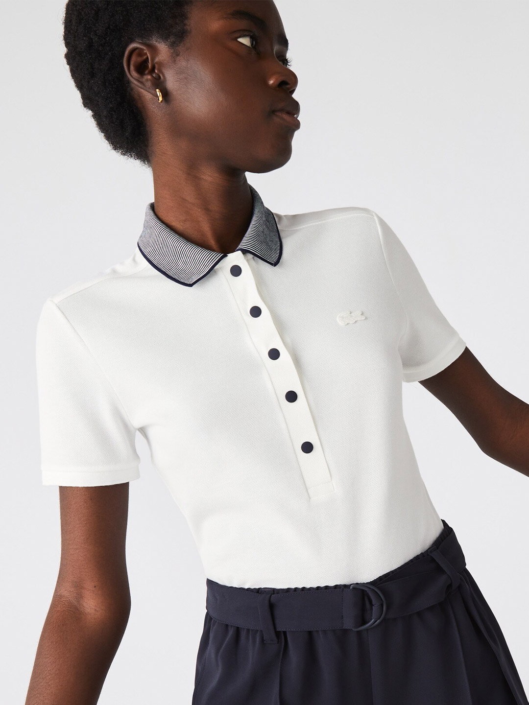 

Lacoste Women White Polo Collar Slim Fit T-shirt