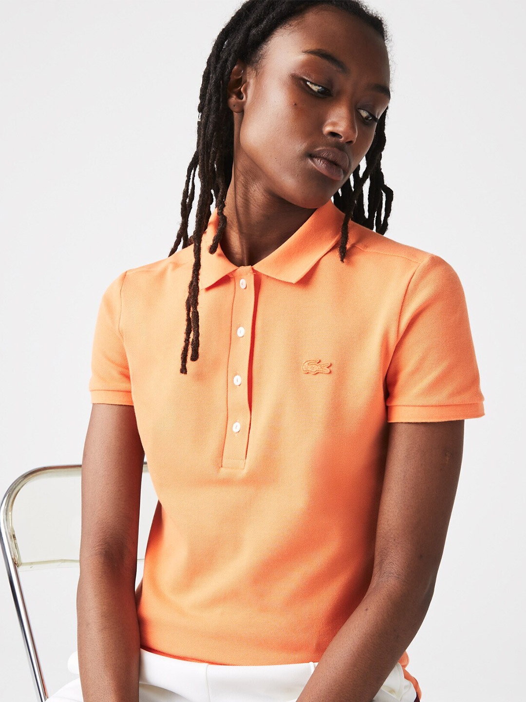 

Lacoste Women Orange Polo Collar Slim Fit T-shirt