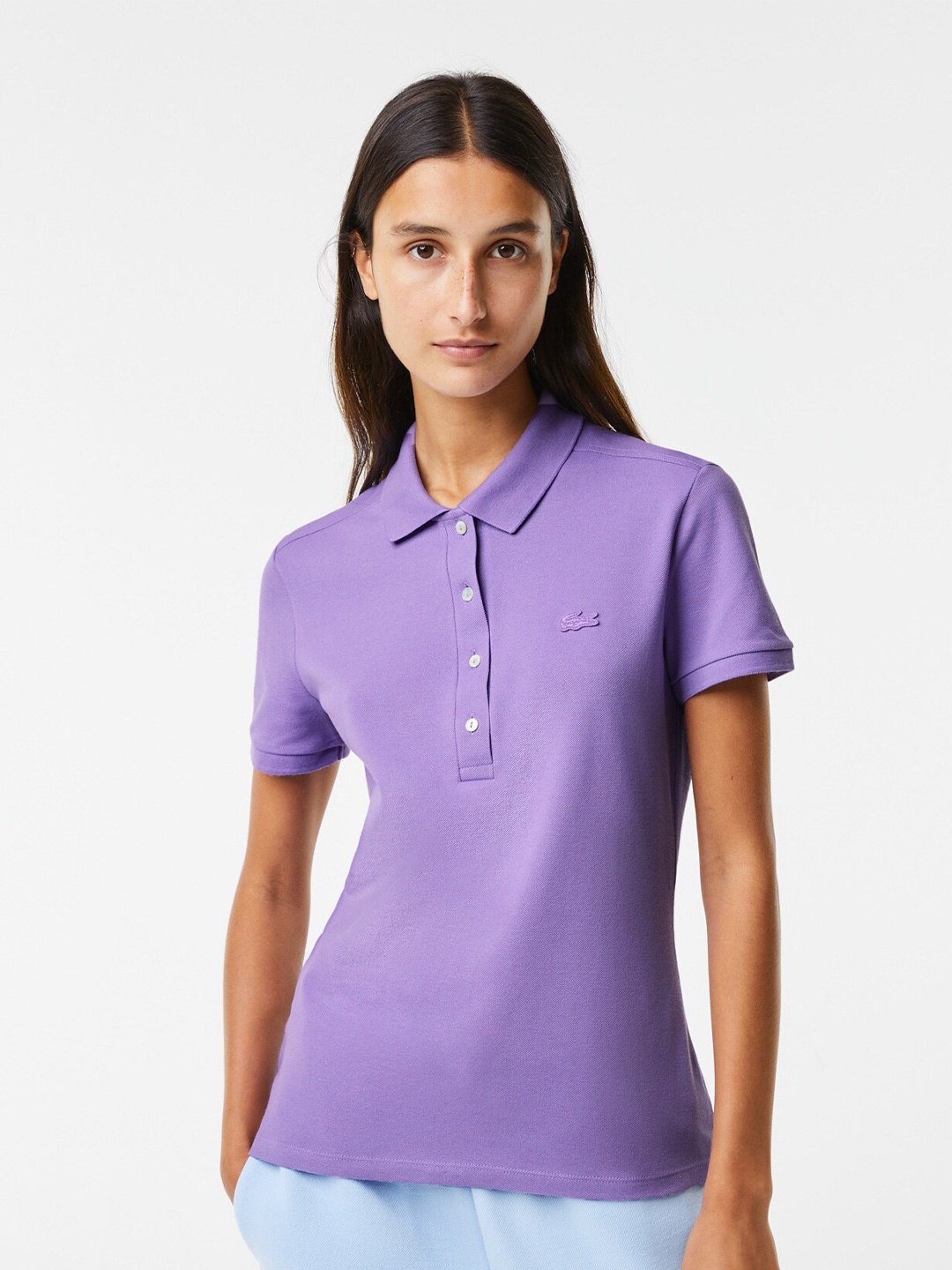 

Lacoste Women Cotton Solid Polo Collar Slim Fit T-shirt, Purple