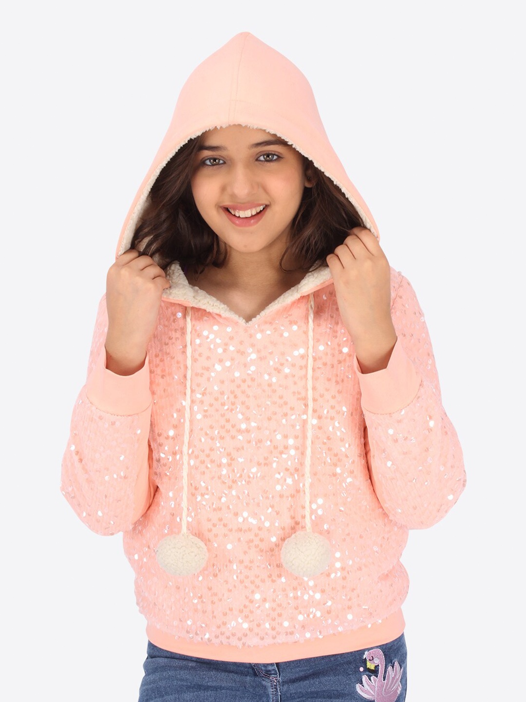 

CUTECUMBER Embellished Hooded Sweatshirt, Peach