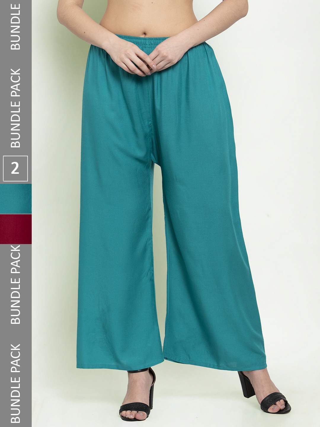 

borse lele Women Pack of 2 Palazzos, Turquoise blue