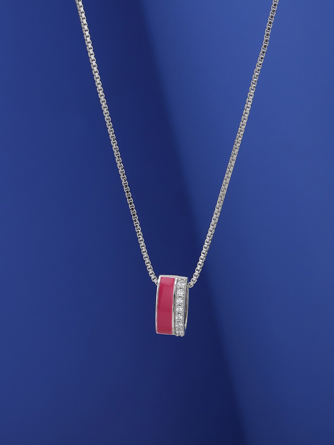

VANBELLE 925 Sterling Rhodium-Plated CZ Studded Pendant With Chain, Silver