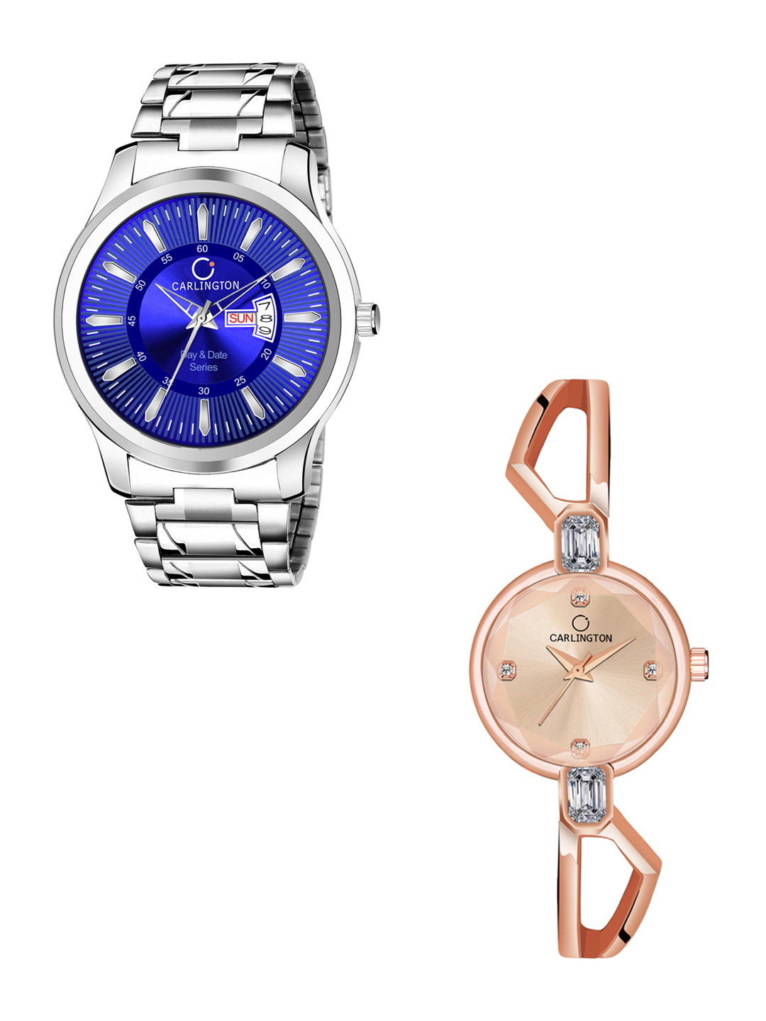 

CARLINGTON Unisex Pack of 2 Stainless Steel Bracelet Style Straps Analogue Watch, Blue
