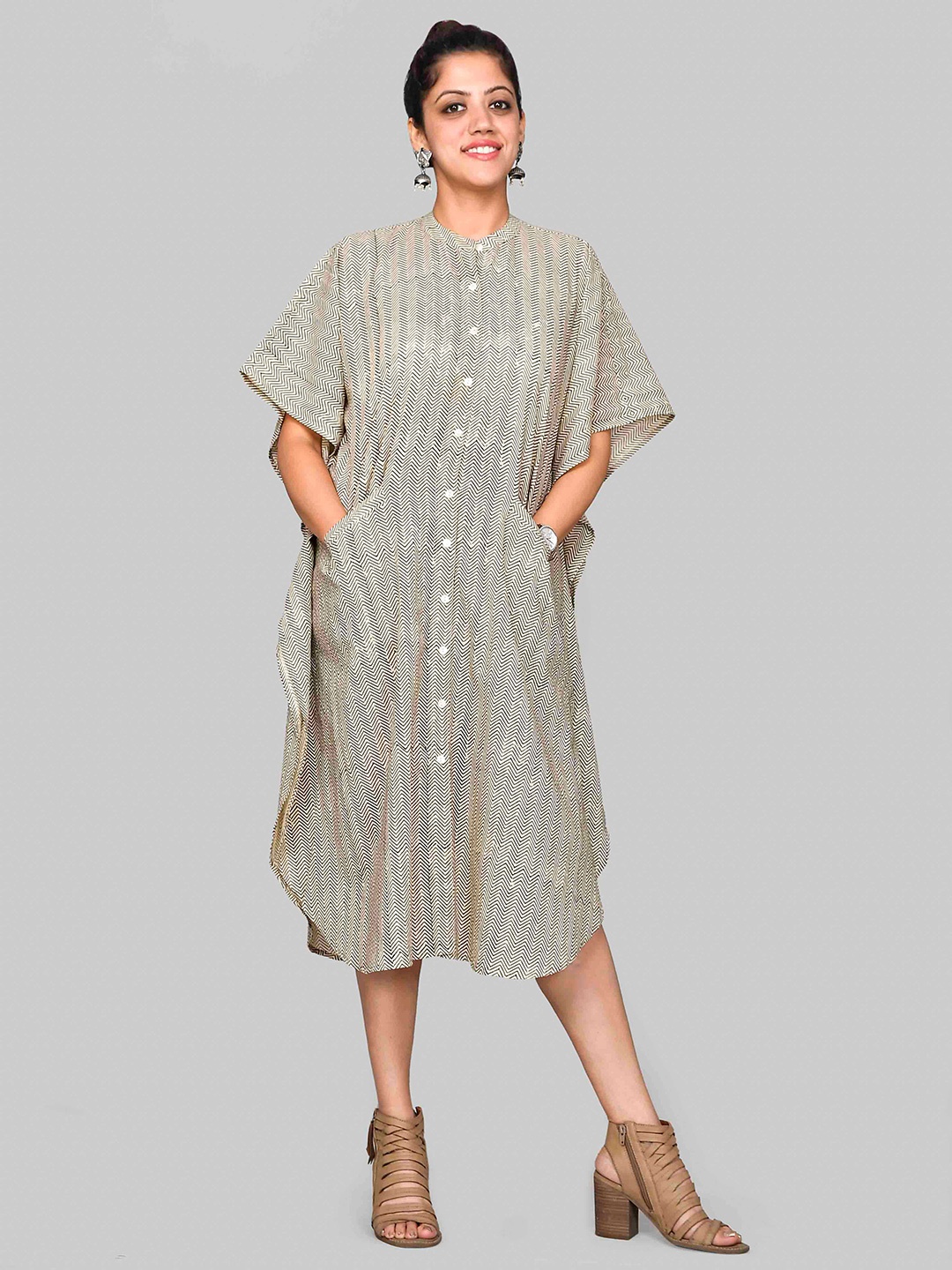 

SHOOLIN Striped Organic Cotton Kaftan Dress, Beige