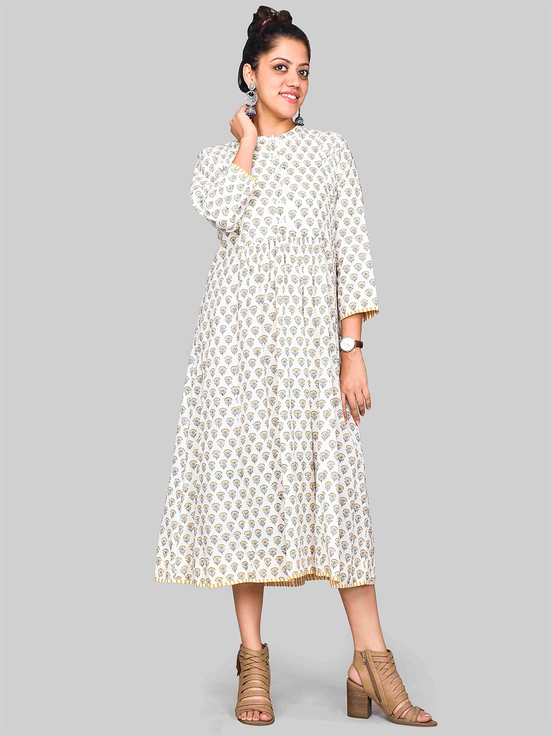 

SHOOLIN Floral Printed Organic Cotton A-Line Midi Dress, White