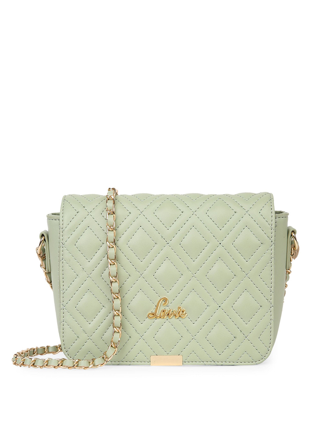 

Lavie Green Geometric Textured Structured Sling Bag with Quilted