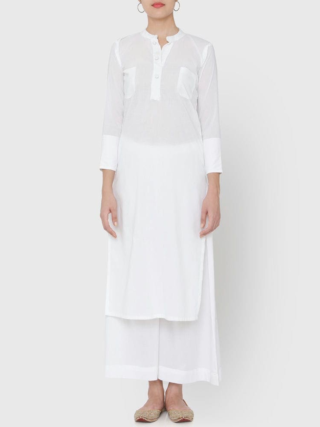 

SHADES Women Pure Cotton Kurta With Palazzos, White