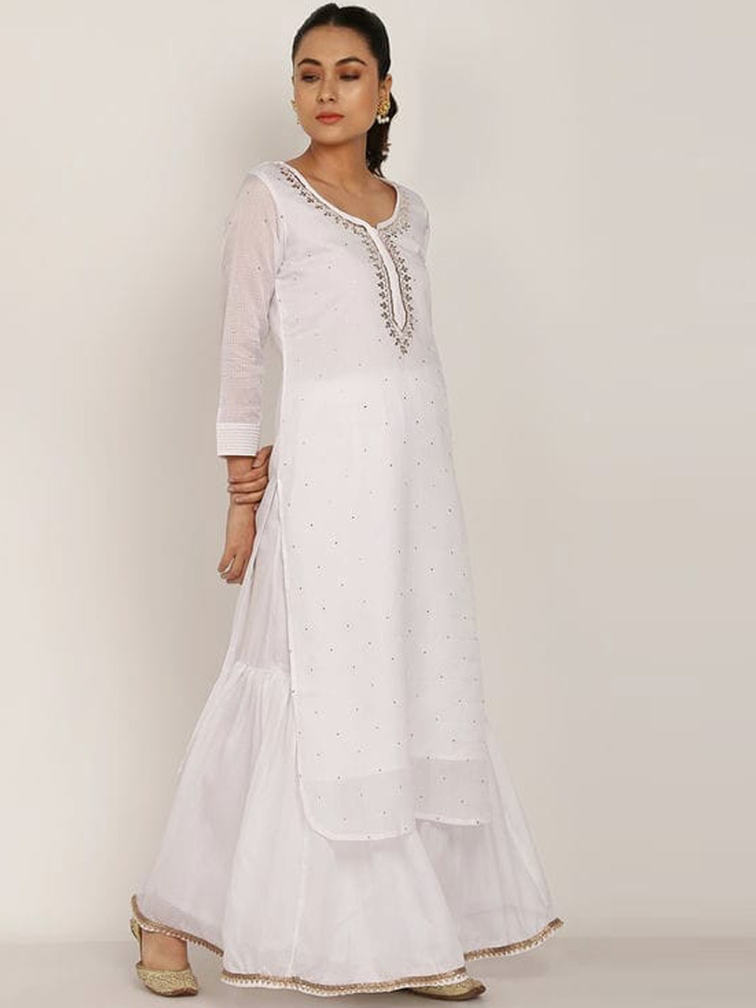 

SHADES Ethnic Motifs Yoke Design Kurta with Sharara, White