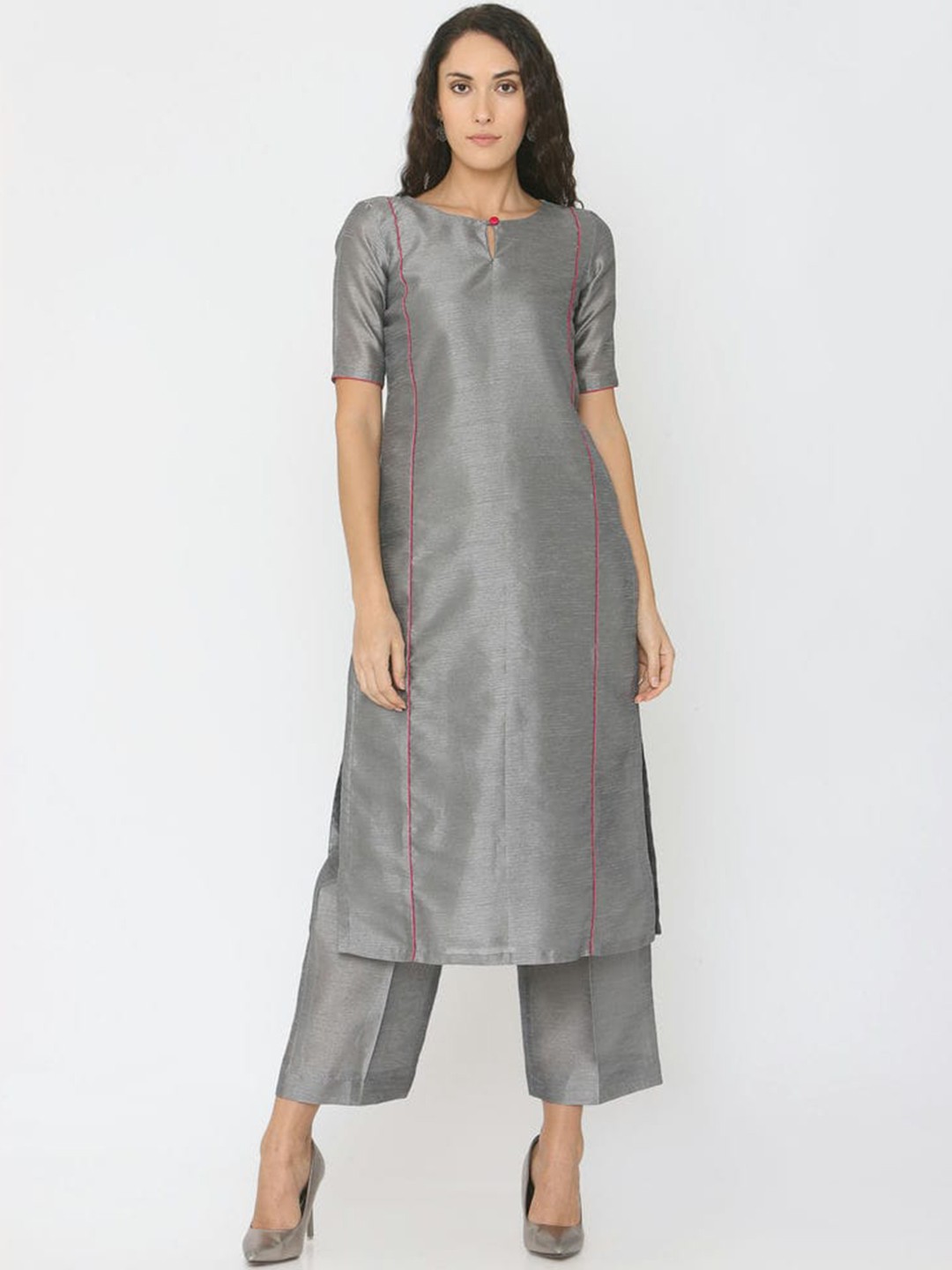 

SHADES Pure Silk Kurta with Trousers, Grey