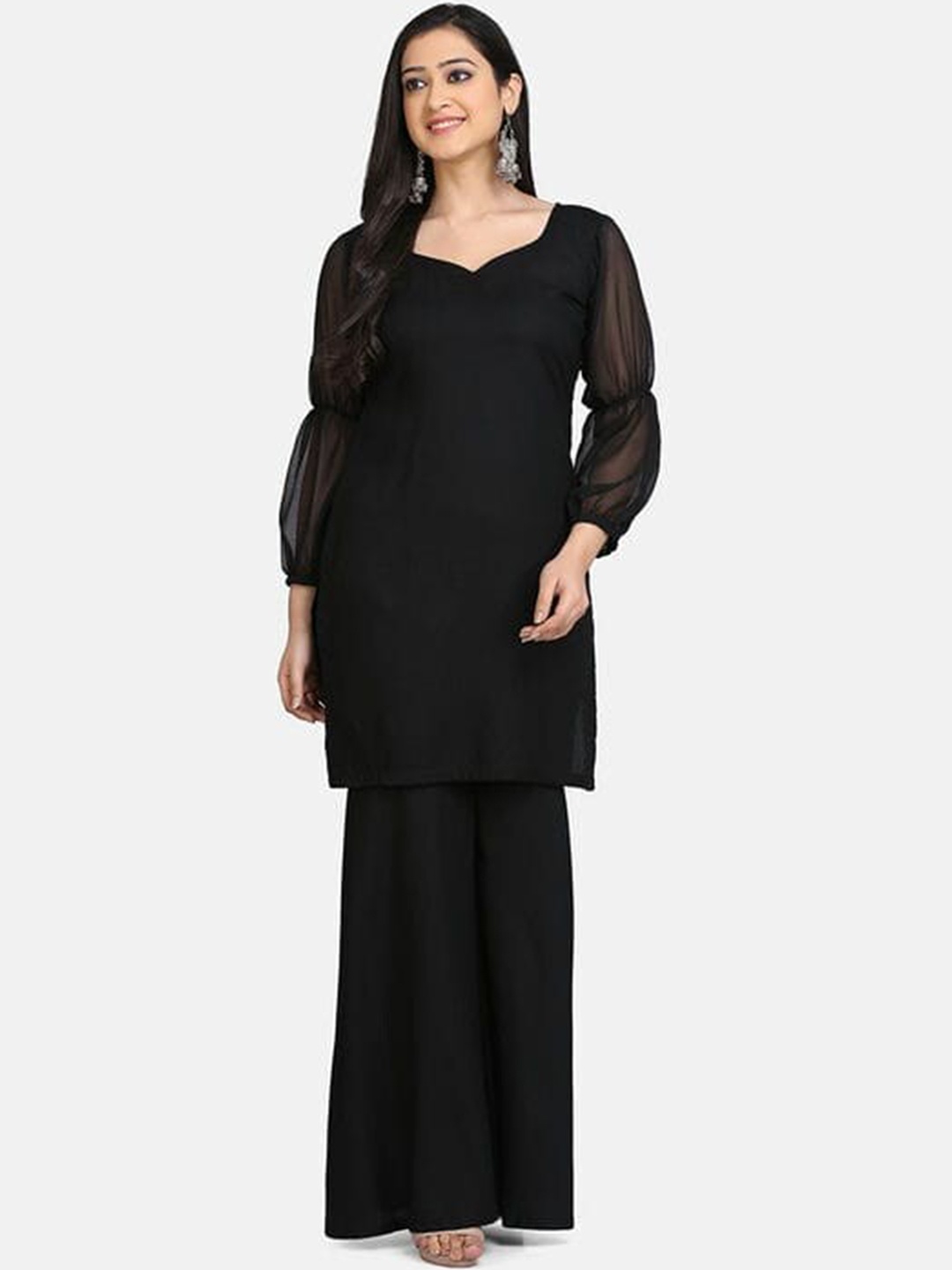 

SHADES Kurta with Palazzos & With Dupatta, Black