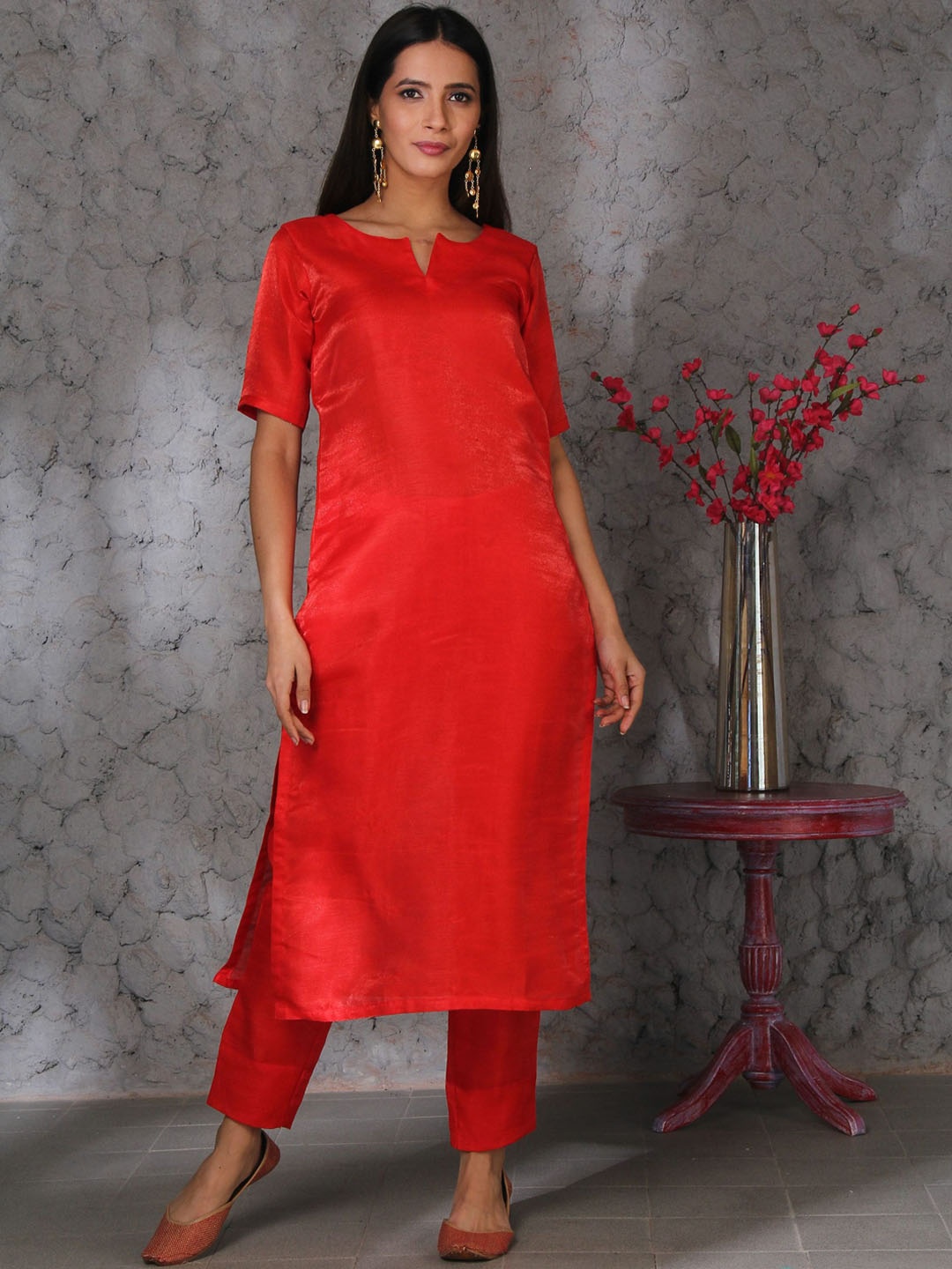 

SHADES Women Red Kurta with Trousers & With Dupatta