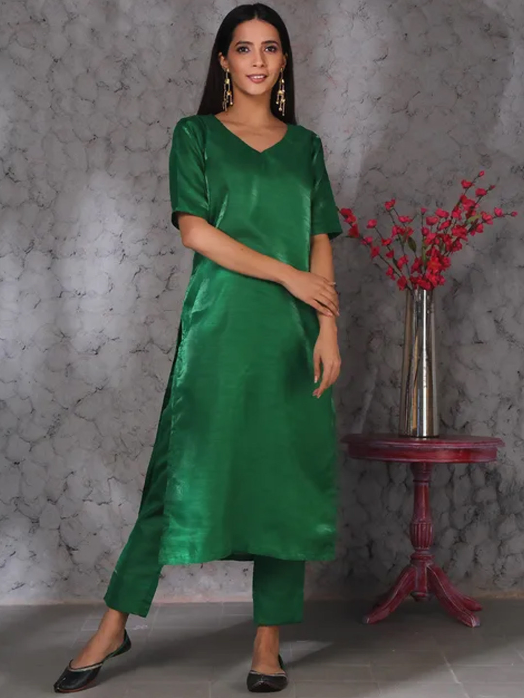 

SHADES Women Green Kurta with Trousers & With Dupatta
