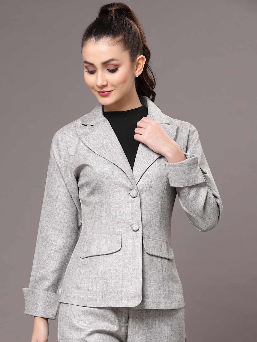 

KASSUALLY Woman Single-Breasted Tweed Blazer, Grey