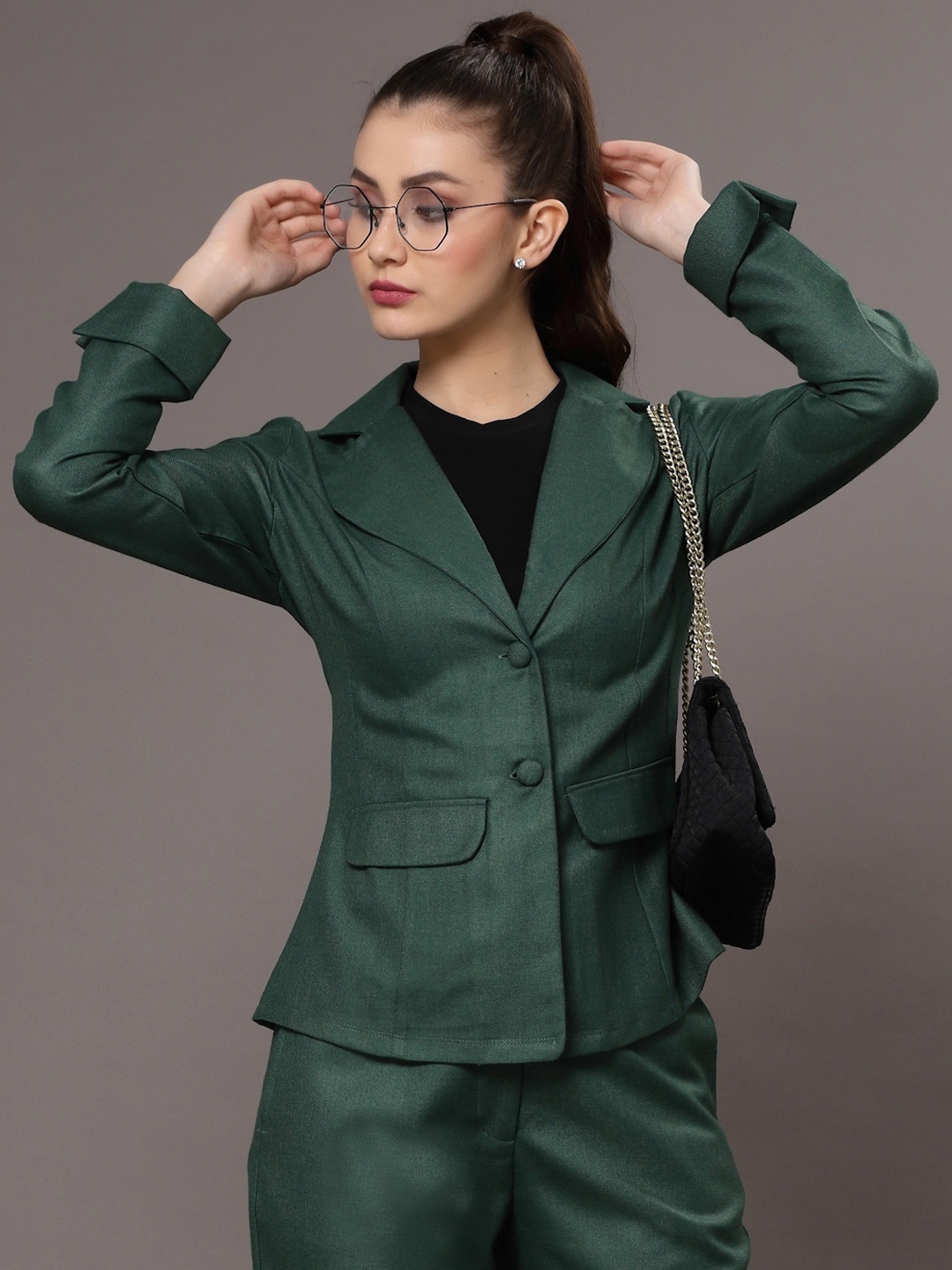 

URBANGRACE BY KASSUALLY Women Single-Breasted Tweed Blazer, Green