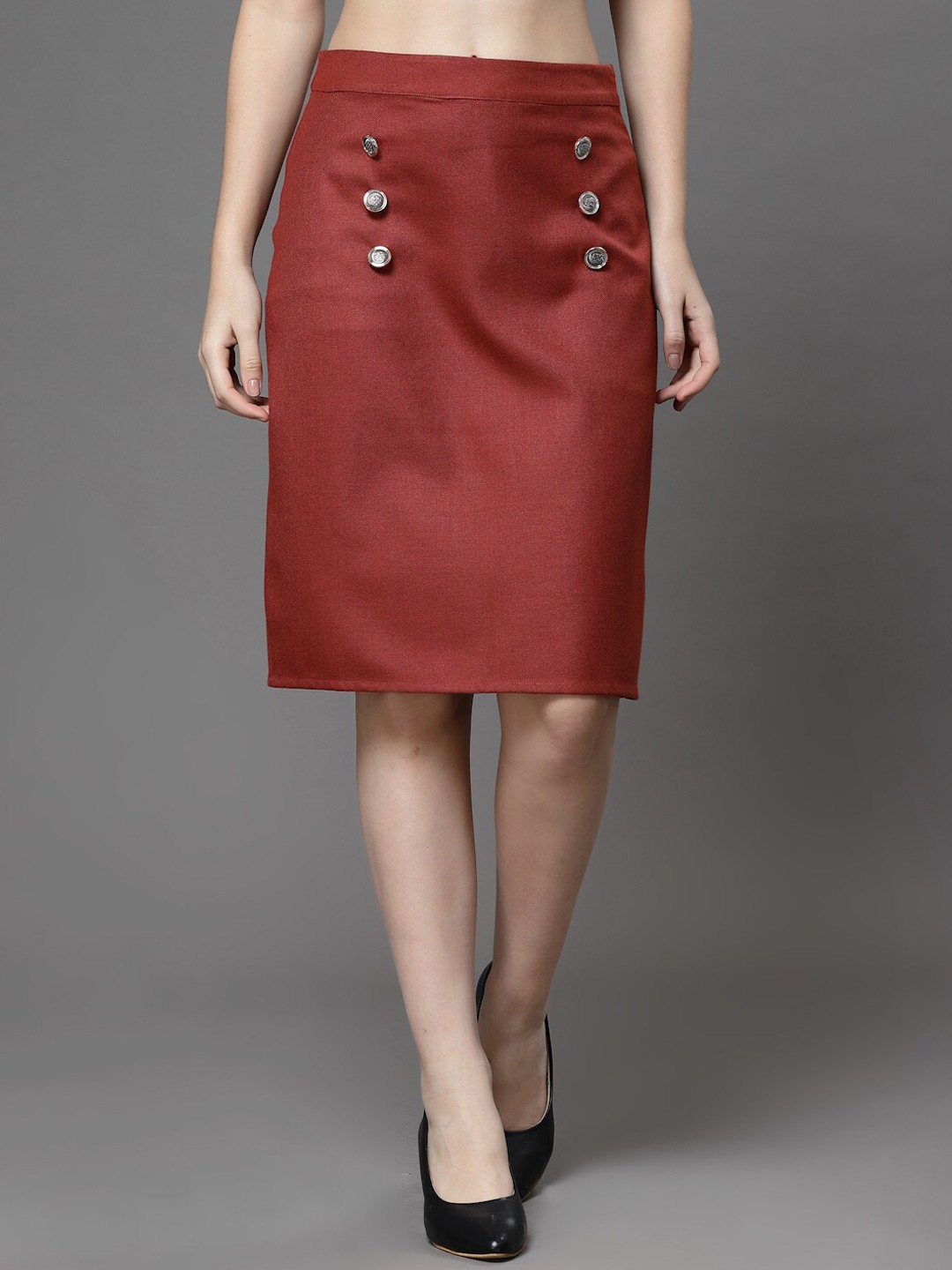 

KASSUALLY Women Tweed Pencil Midi Skirt, Maroon