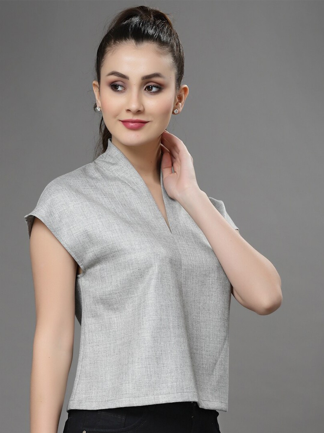 

KASSUALLY Grey Tweed Crop Top
