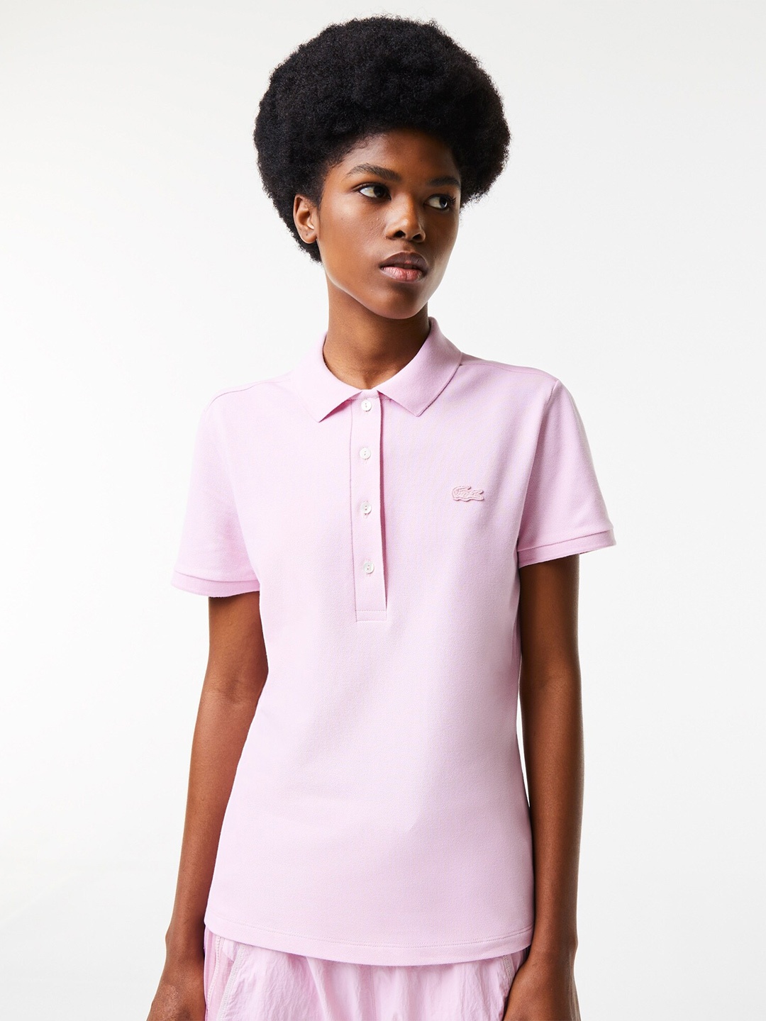 

Lacoste Women Polo Collar Slim Fit Cotton T-shirt, Pink