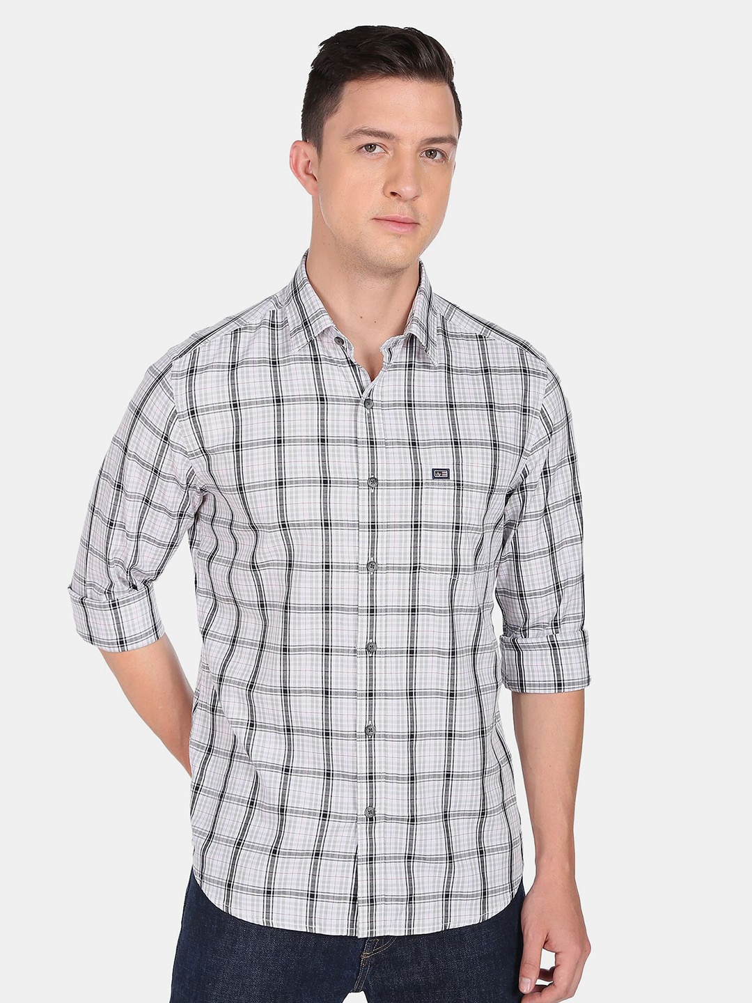 

Arrow Sport Men Slim Fit Tartan Checks Pure Cotton Casual Shirt, White