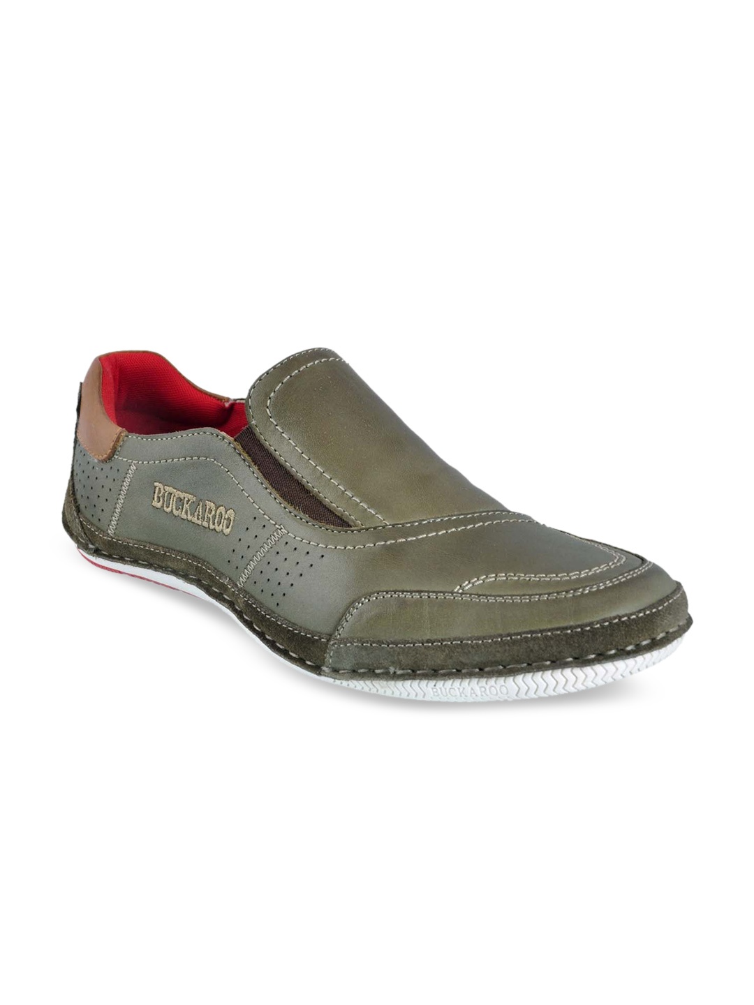 

Buckaroo Men Perforations Leather Driving Shoes, Olive