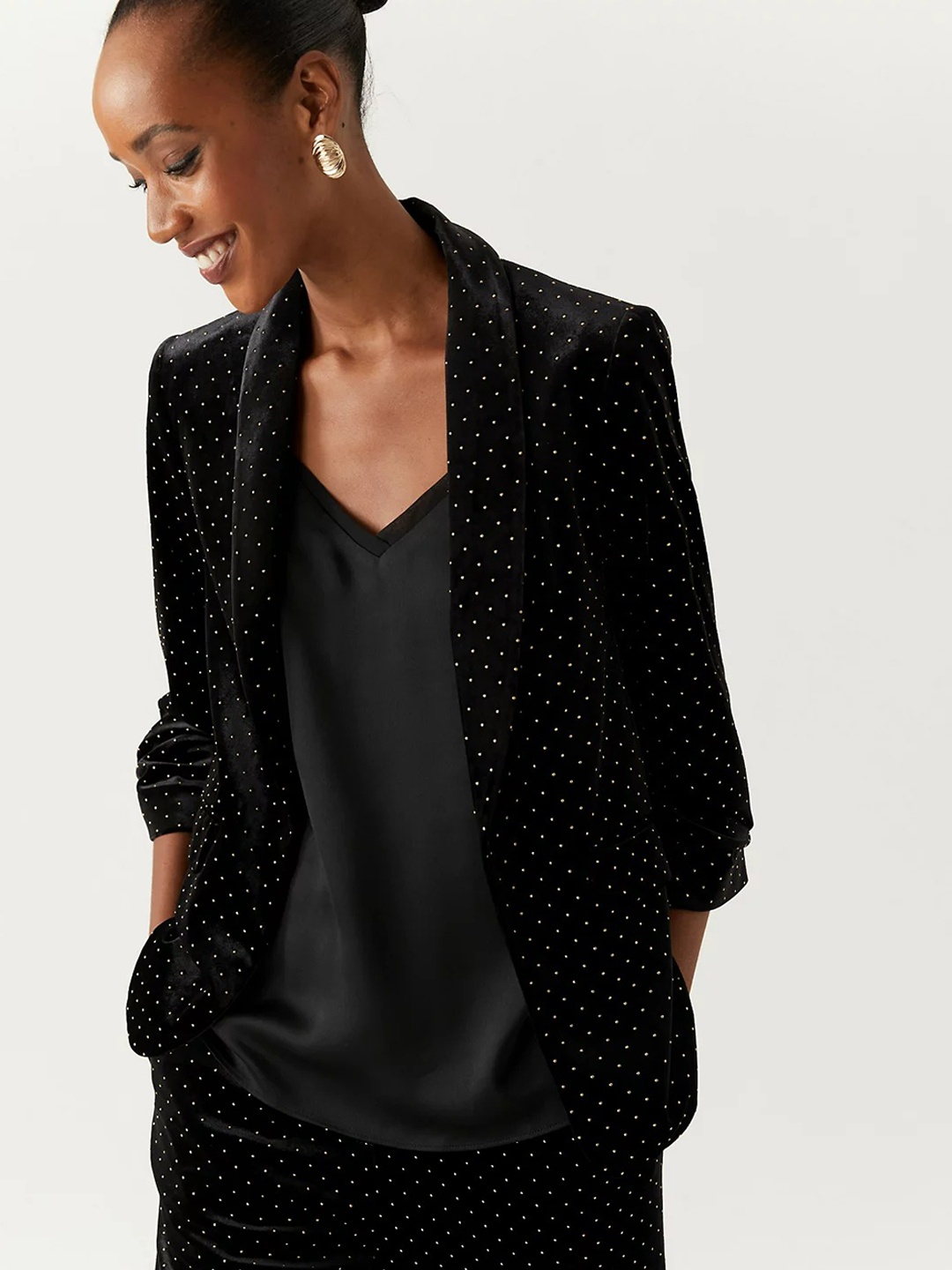

Marks & Spencer Woman Printed Open Front Blazer, Black