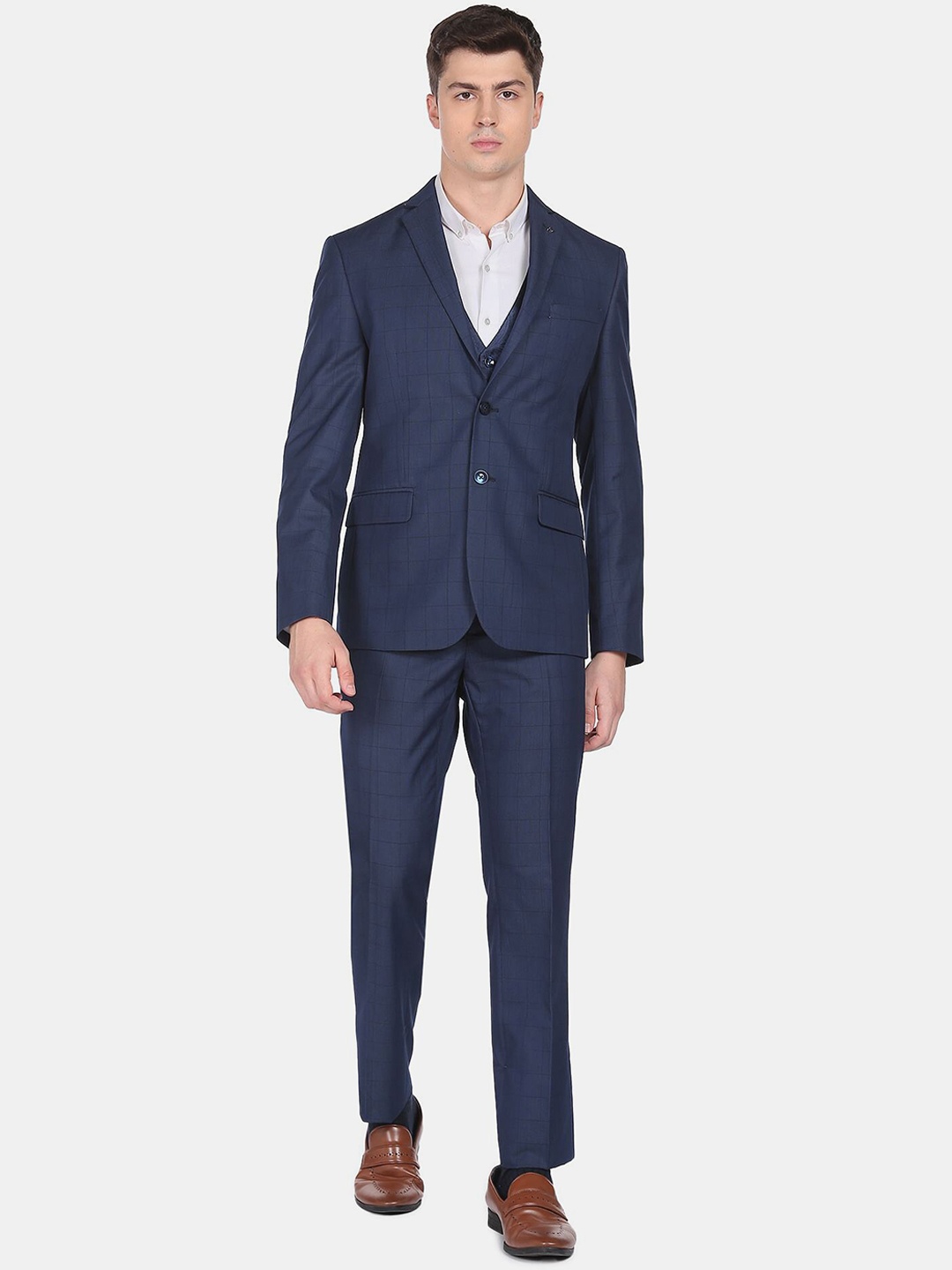 

Arrow Men Checked Single-Breasted Three-Piece Formal Suit, Blue