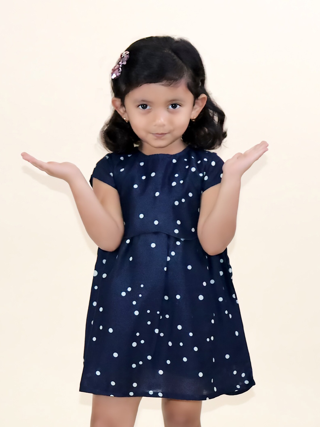 

Little Carrot Girls Printed Dress, Navy blue