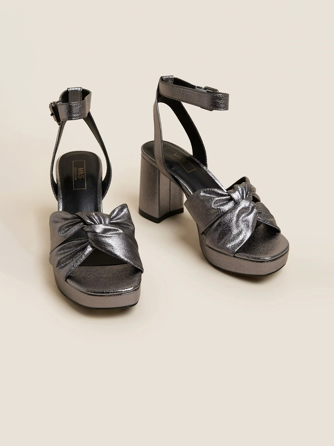 

Marks & Spencer Textured Block Heels, Silver
