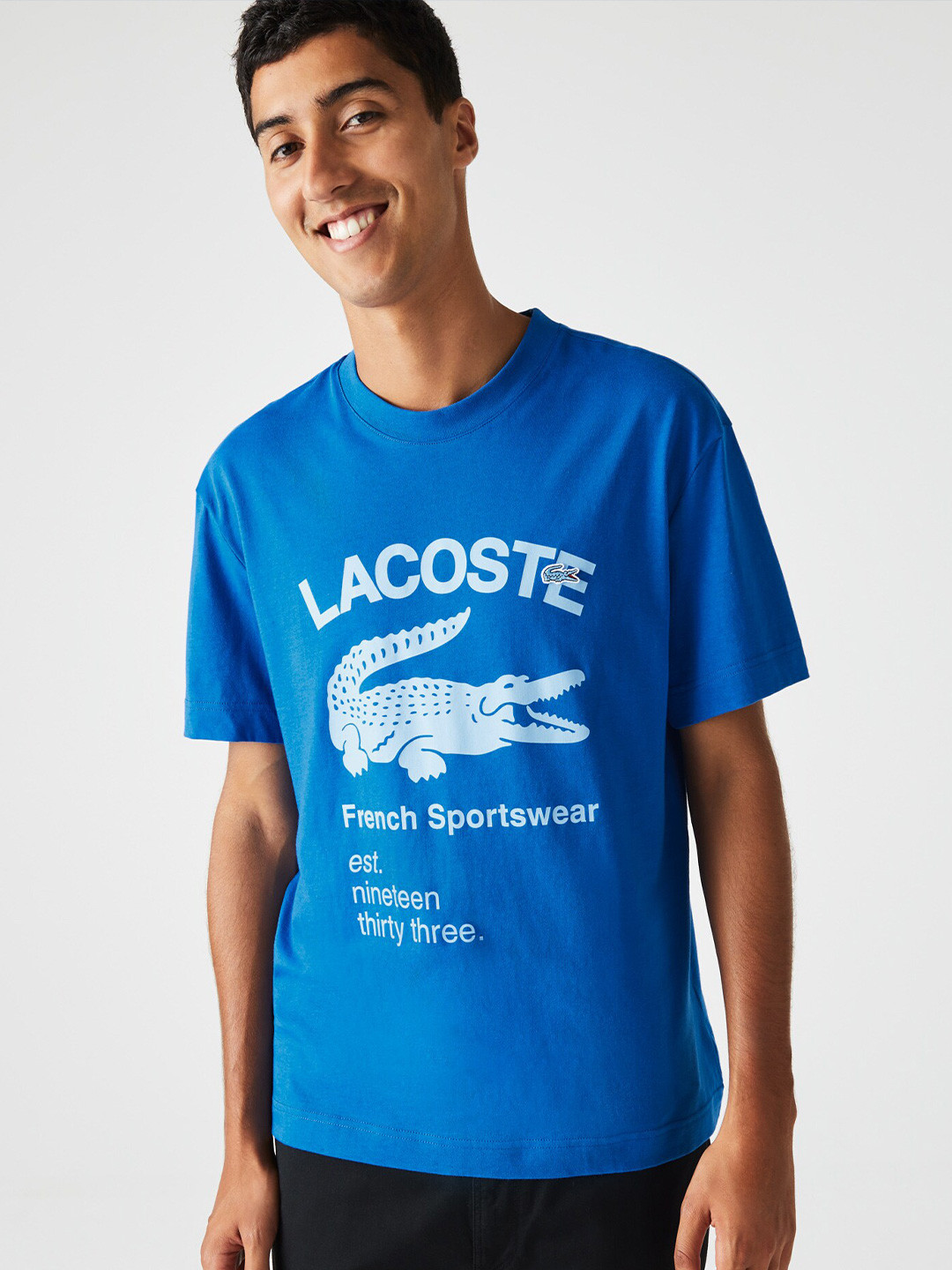 

Lacoste Men Typography Pure Cotton Relaxed Fit T-shirt, Blue