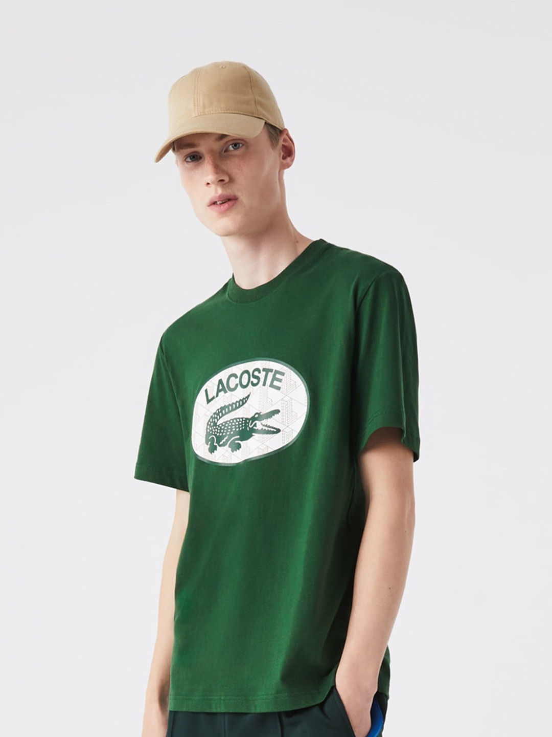 

Lacoste Men Brand Logo Printed Cotton T-shirt, Green