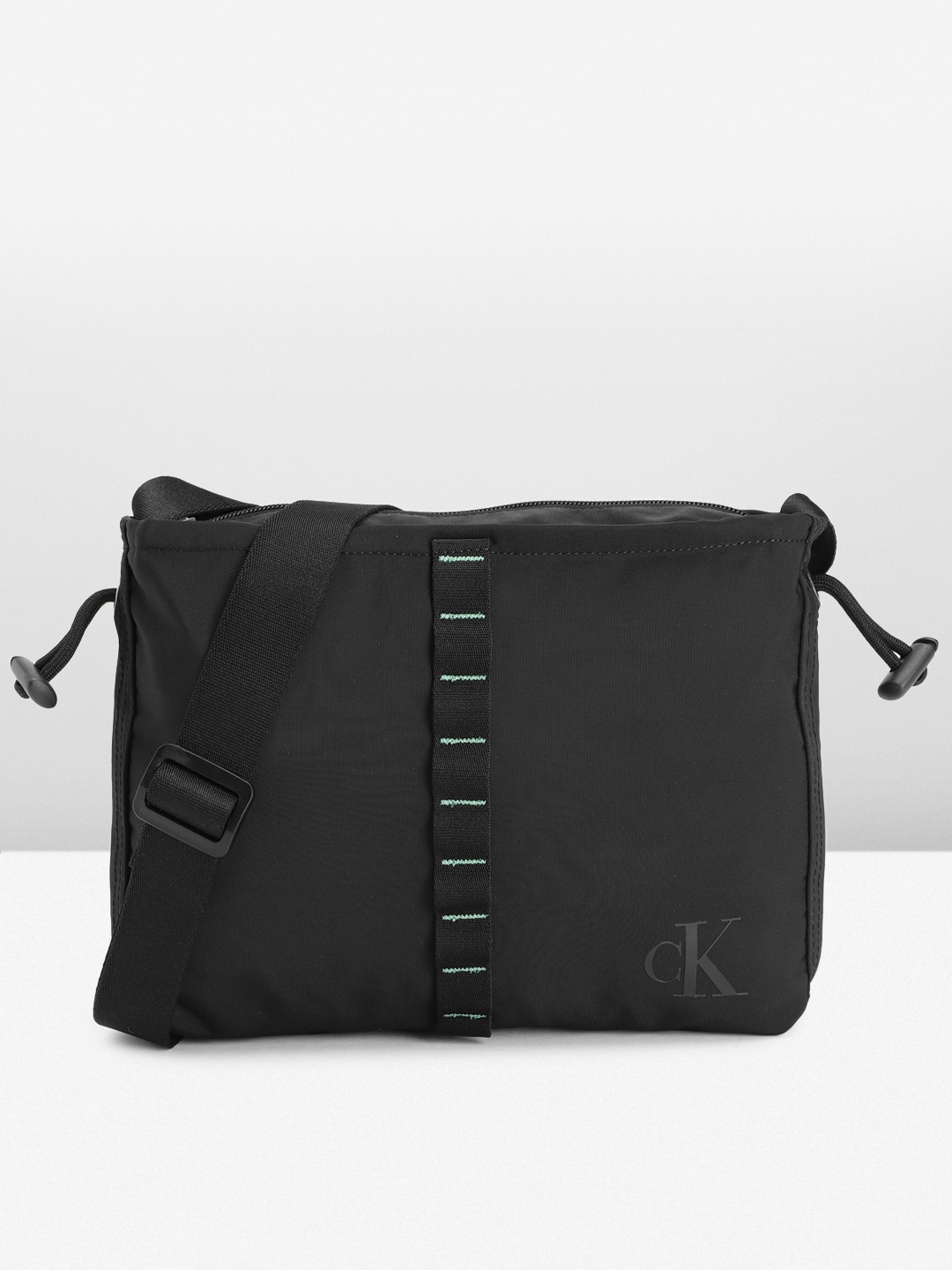 

Calvin Klein Solid Structured Crossbody Sling Bag with Cinched Applique Detail & Toggle, Black