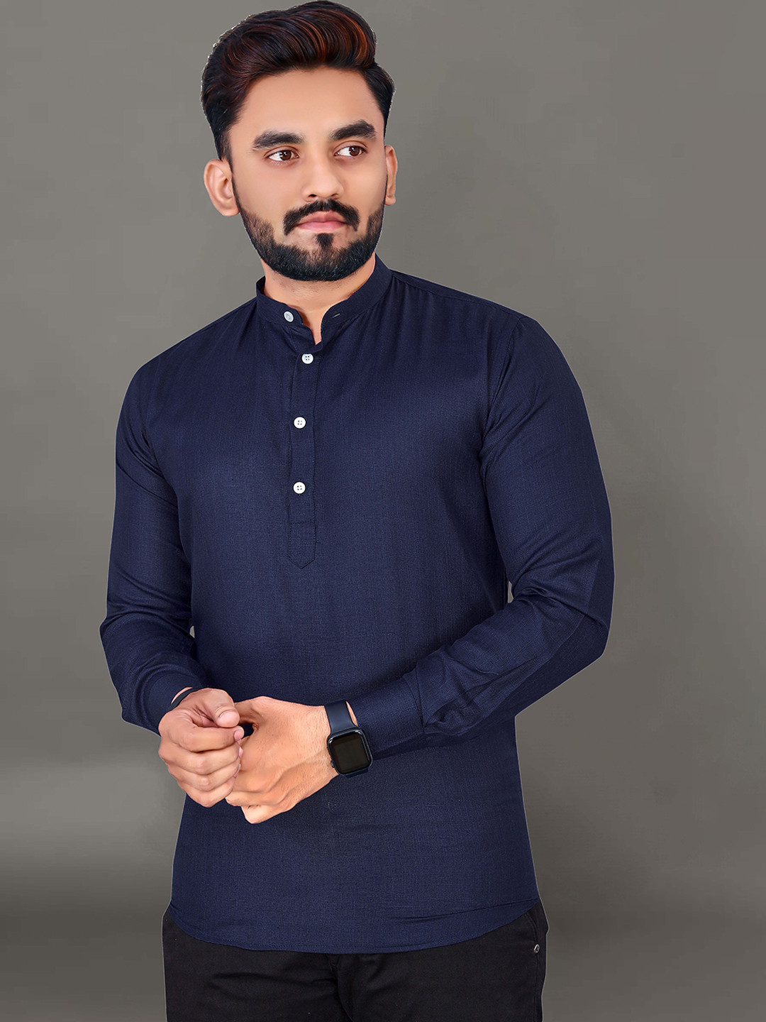 

Ekta Textiles Men Blue Cotton Khadi Handloom Kurta