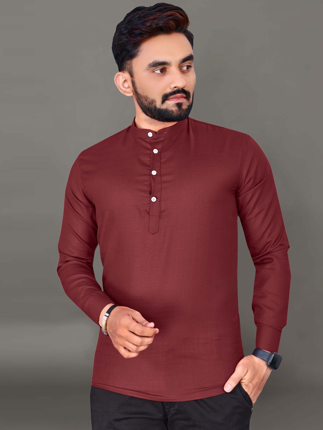 

Ekta Textiles Men Maroon Cotton Khadi Handloom Kurta