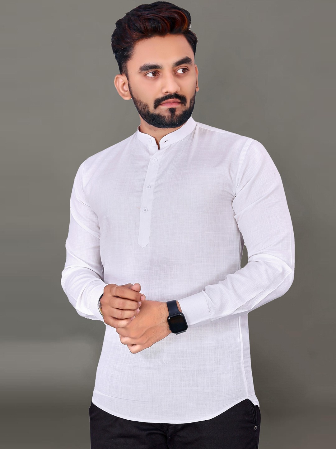 

Ekta Textiles Men White Cotton Khadi Handloom Kurta