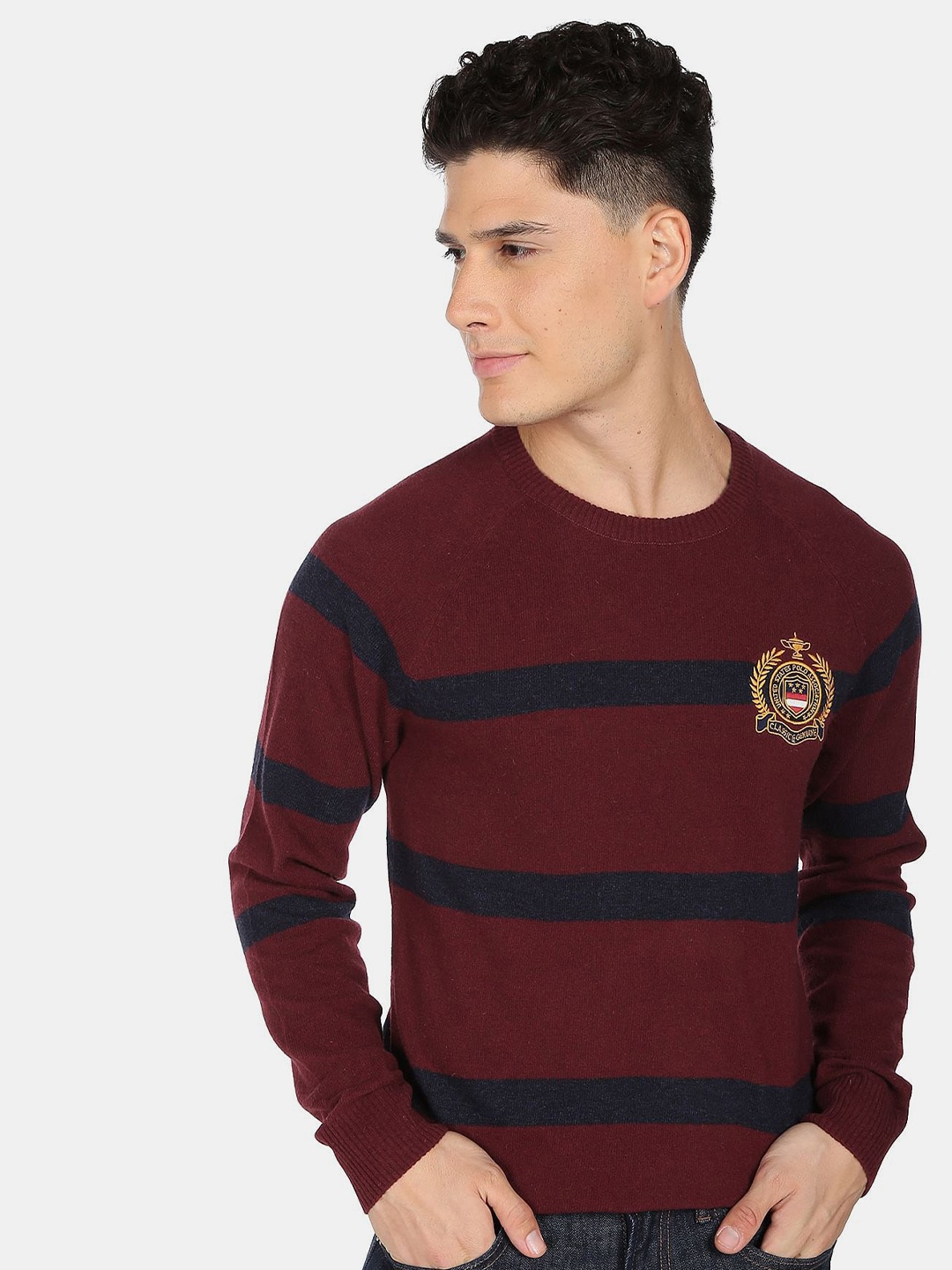 

U.S. Polo Assn. Men Striped Pullover Sweater, Maroon