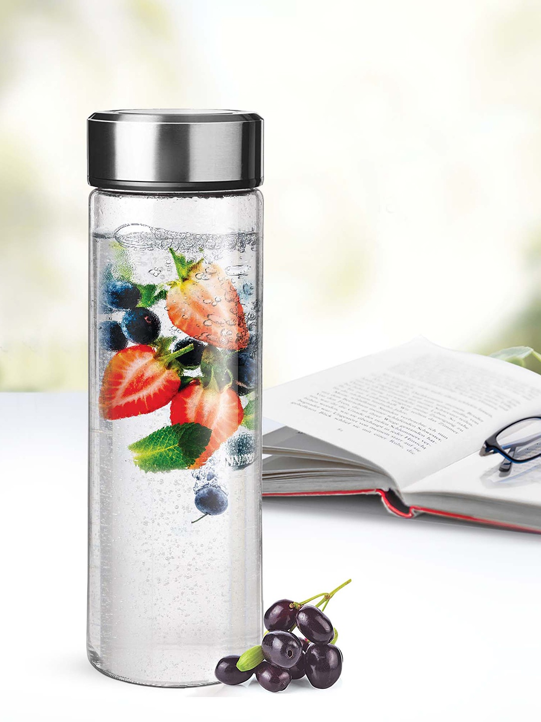 

Treo Borosilicate Crysta Glaze Steel Glass Water Bottle 1 Ltr