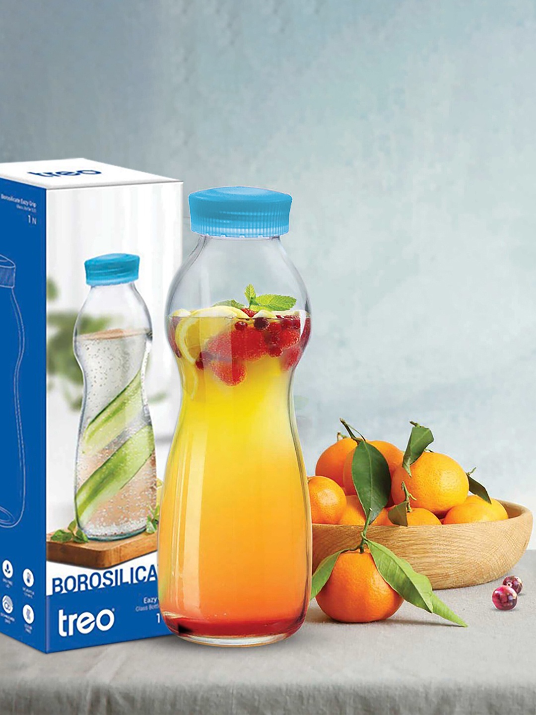 

Treo Eazy Grip Assorted BPA Free Borosilicate Glass Water Bottle 550 ml