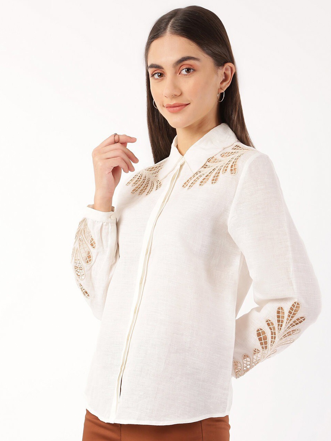 

Marks & Spencer Women Cut-Out Casual Shirt, Off white