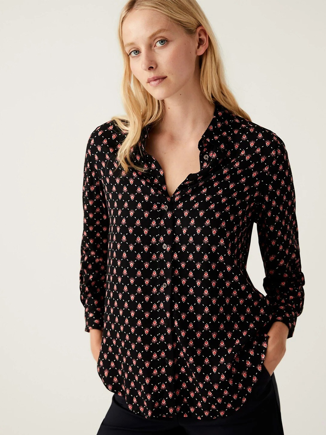 

Marks & Spencer Women Printed Casual Shirt, Black