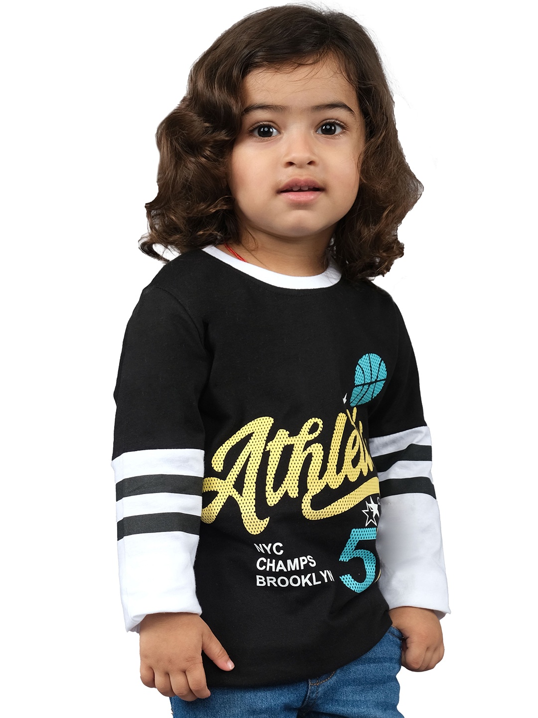 3PIN Girls Typography Colour blocked Cotton T-shirt, Black