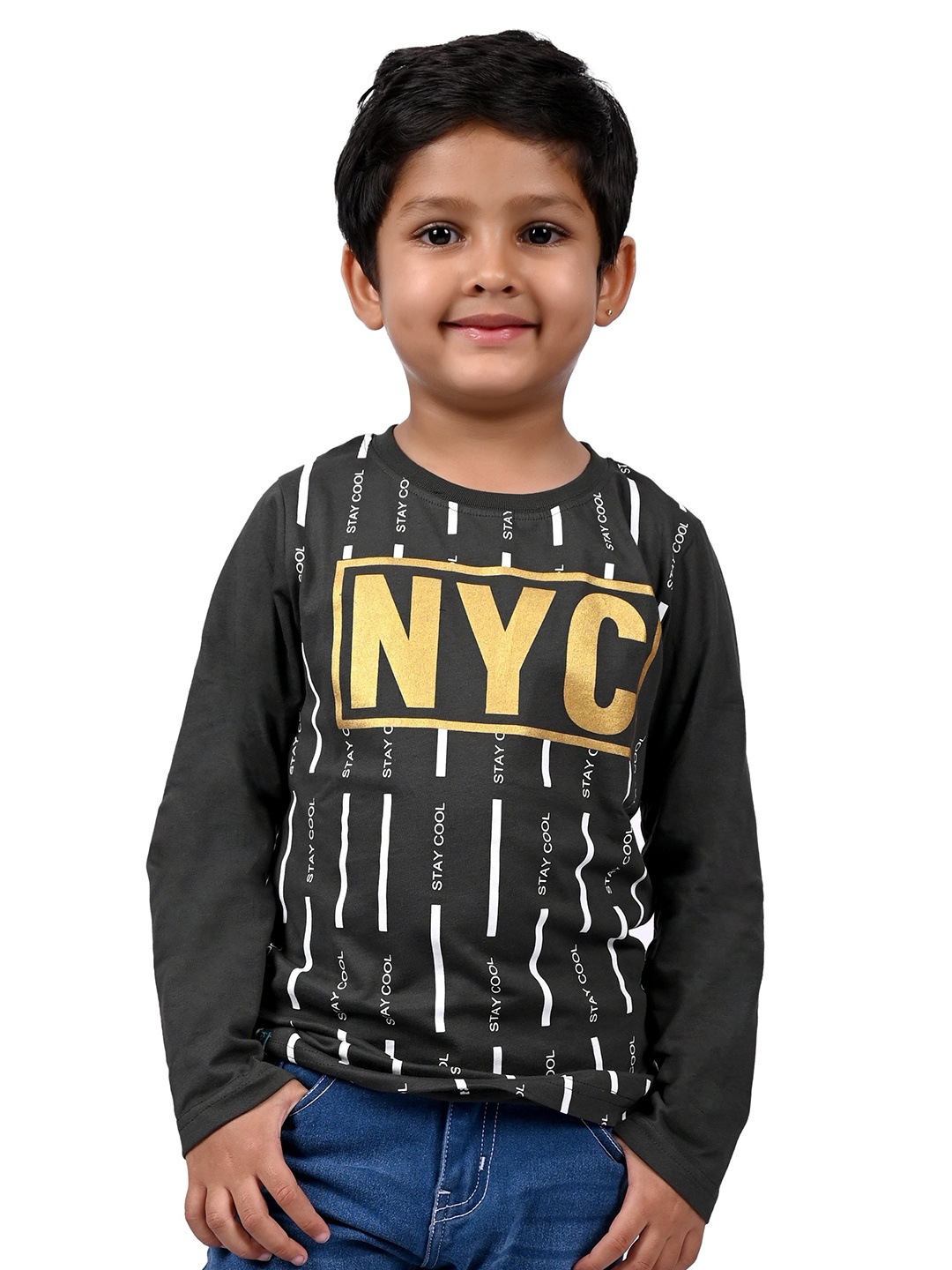 

3PIN Boys Typography Printed Cotton T-shirt, Olive
