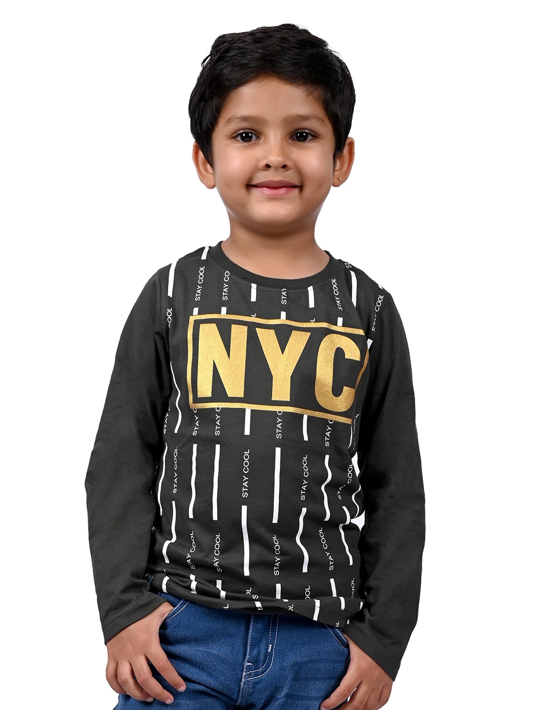 

3PIN Boys Typography Printed Cotton T-shirt, Olive