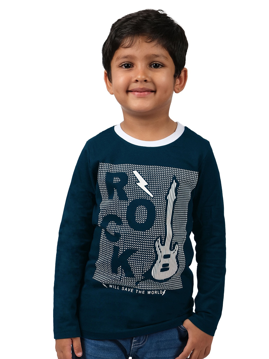 

3PIN Boys Typography Printed Cotton T-shirt, Teal