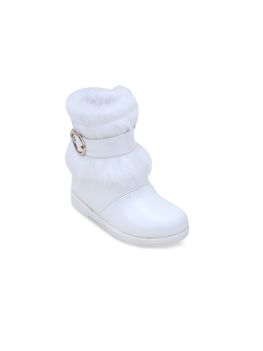 

Buckled Up Girls Faux Fur Mid-Top Boots, White