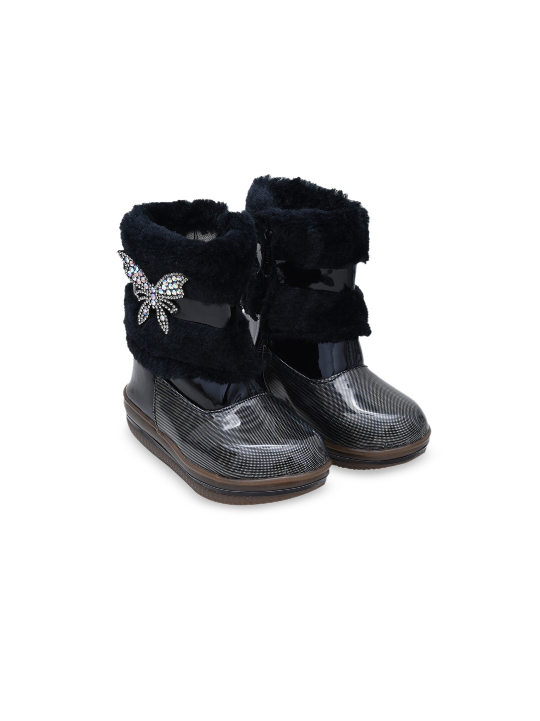 

Buckled Up Girls Faux Fur Mid-Top Winter Boots, Black