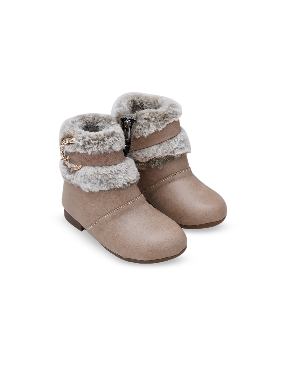 

Buckled Up Girls Faux Fur Trim Ankle Length Boots, Beige