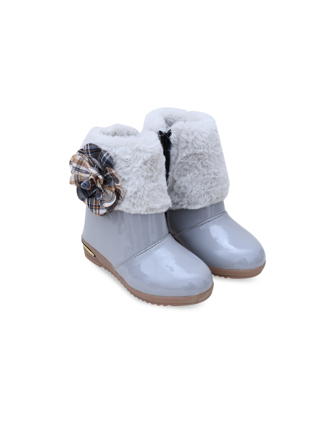 

Buckled Up Girls Faux Fur Trim Ankle Length Boots, Grey