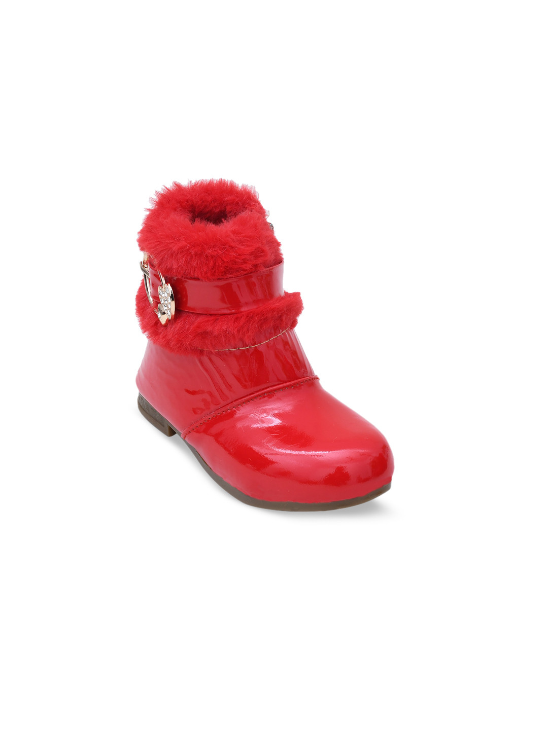 

Buckled Up Girls Faux Fur Trim Ankle Length Boots, Red